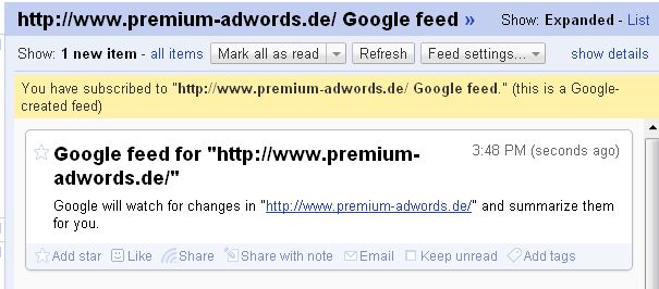 Feed für veränderte Seiteninhalte