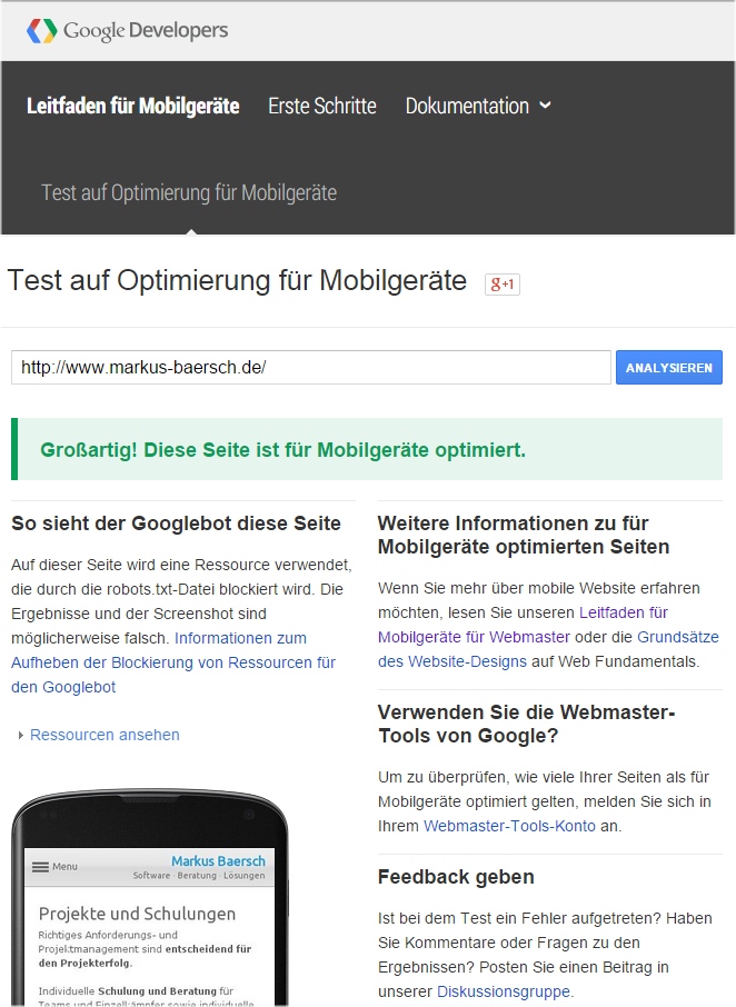 Ja oder Nein: Google Mobile Friendly Test