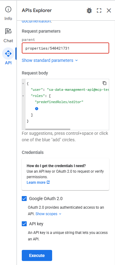 Access Binding per Admin-API setzen (API Explorer)