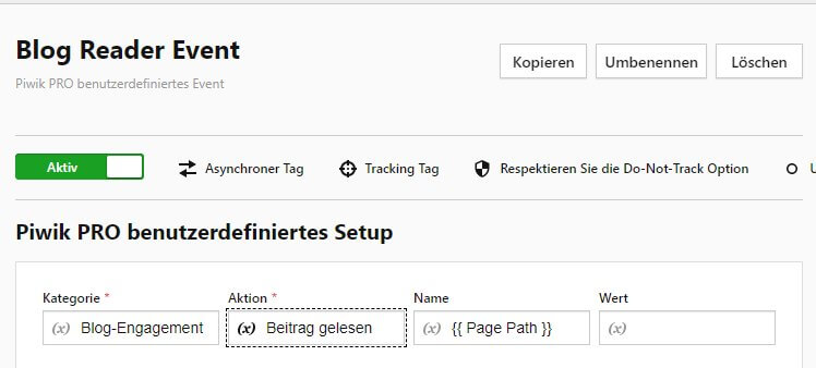 Blog Reader Event für Piwik PRO