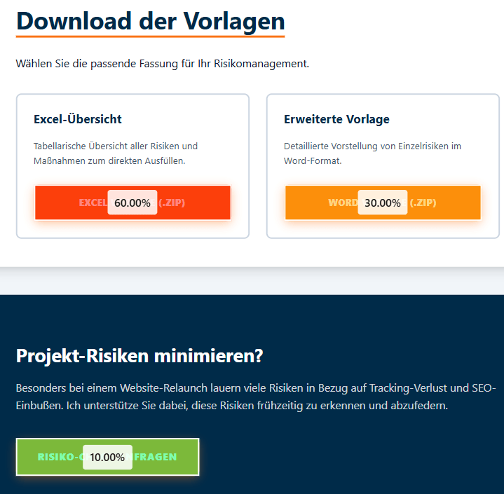 Clarity Clickmap mit Prozentangaben und Klickzahlen pro Element - Download-Buttons erhalten erwartungsgemäß die meisten Klicks