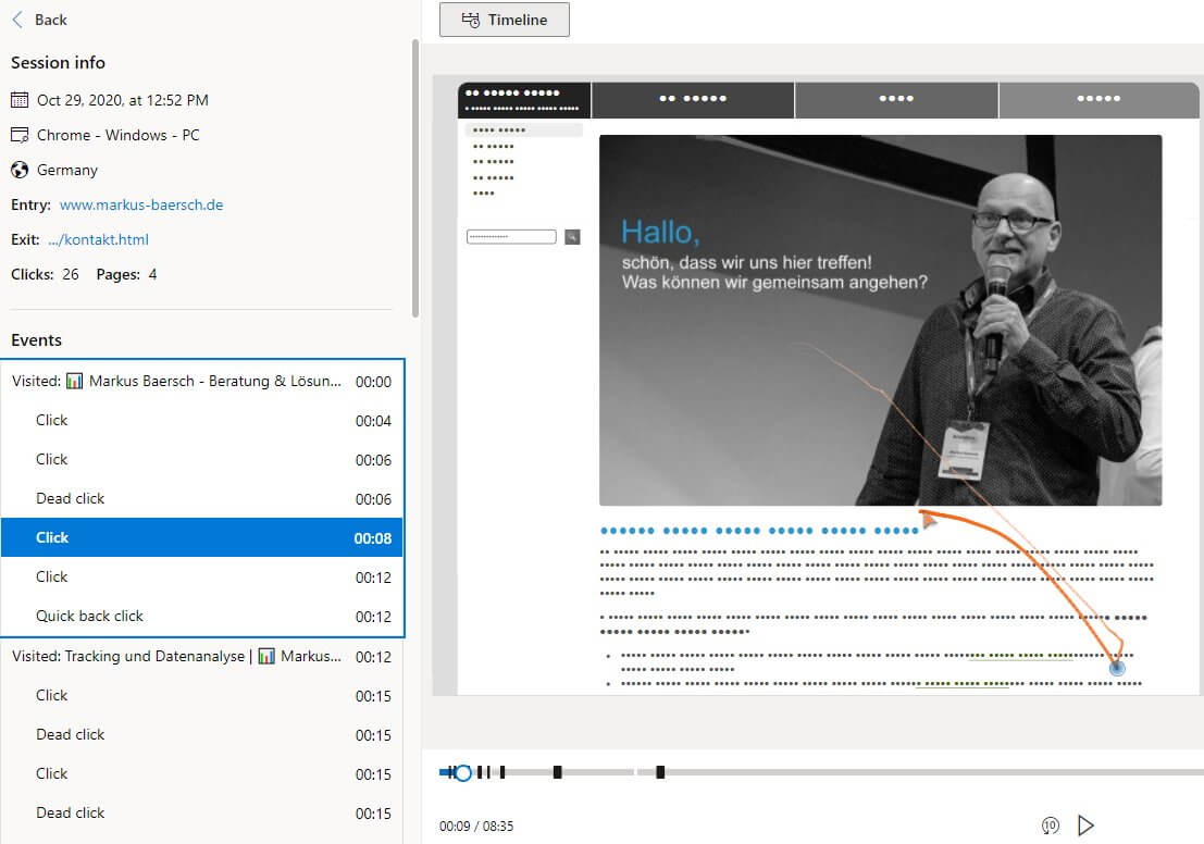 Clarity Aufzeichnung und Timeline