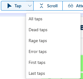 Clarity Tap-Map Optionen: All taps, Dead taps, Rage taps, Error taps, First taps, Last taps