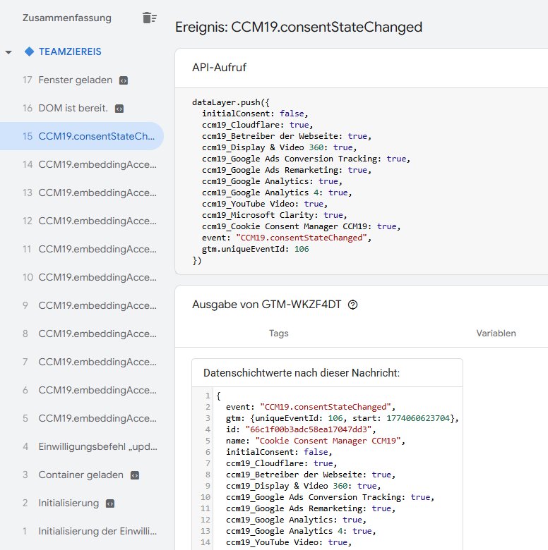DataLayer Dauerfeuer: Dutzende Consent-Events einer CMP im GTM Debug-Modus