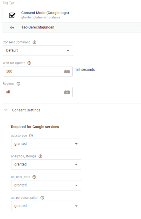 Consent Mode Settings via Tag Template