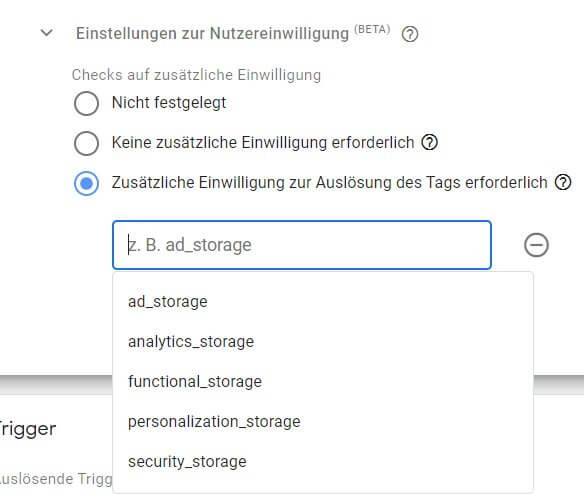 Consent Mode Einstellungen für Tags