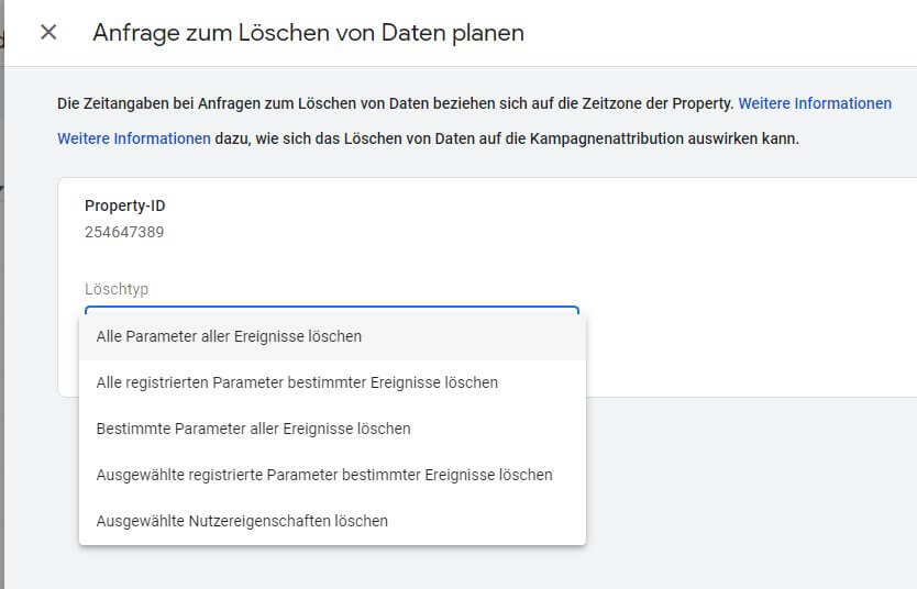 Arten eines Löschvorgangs bei Google Analytics 4