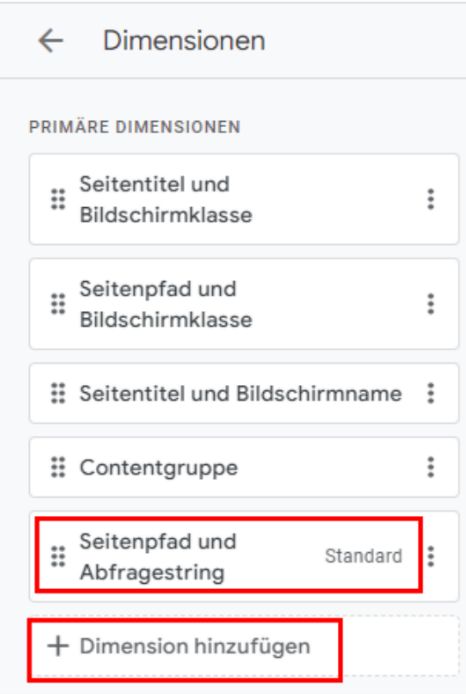 Standarddimension auswählen