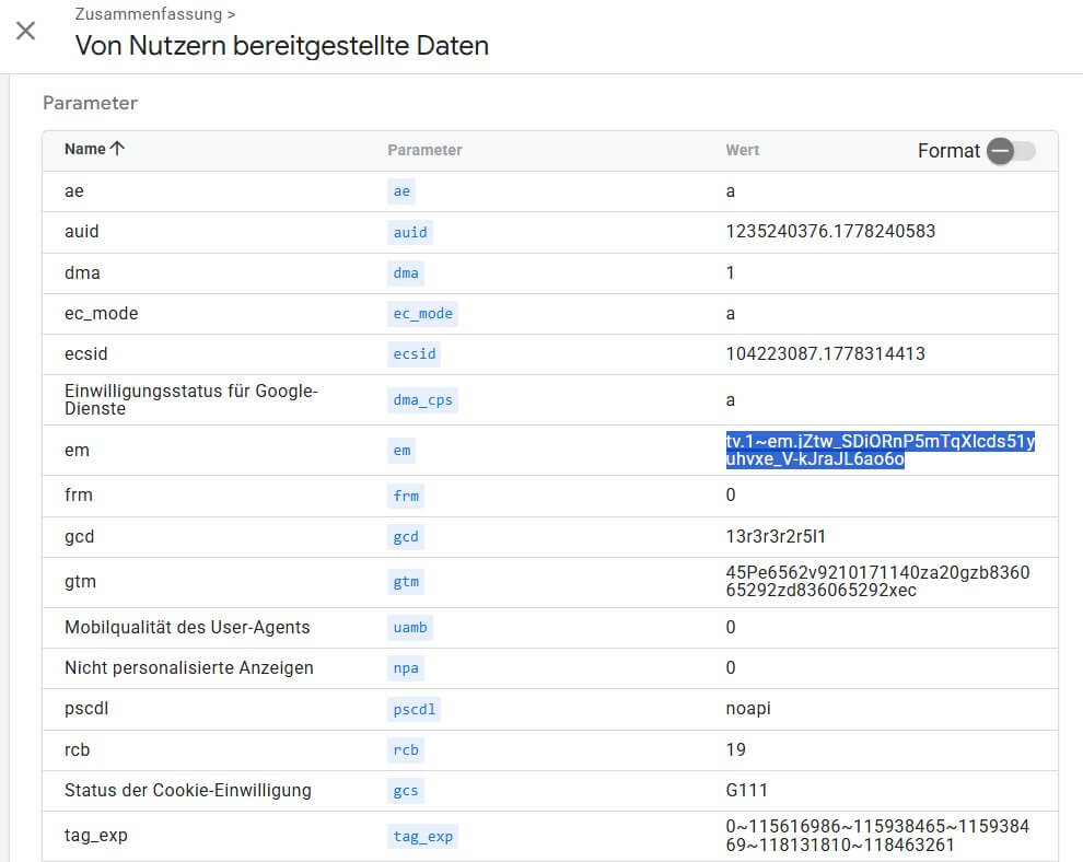 Nutzerdaten-Event mit em Parameter