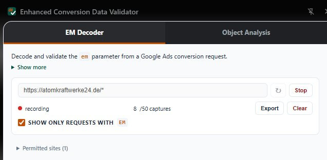 Aufzeichnung im Enhanced Conversion Data Validator