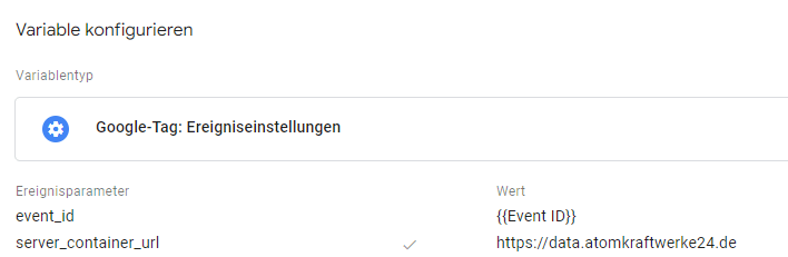 Ereignisparameter als Lösung