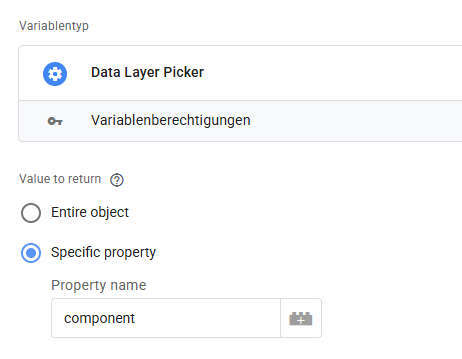 Data Layer Picker zum Zugriff auf Eigenschaften des aktuellen Pushes