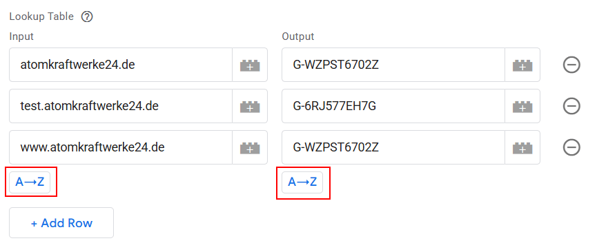 Buttons zum Sortieren von Parametertabellen unterhalb der Listen