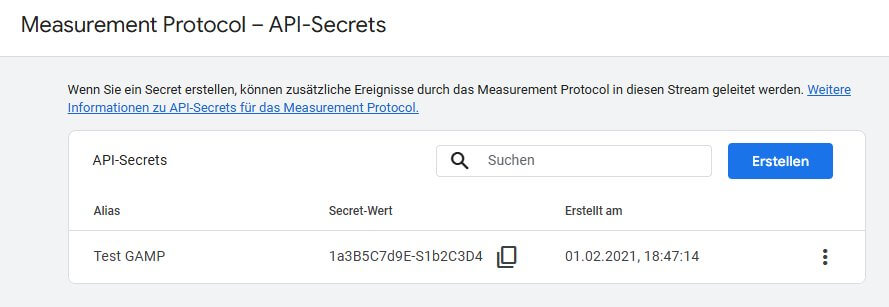 GA4 Datenstrom → Measurement Protocol API Secrets