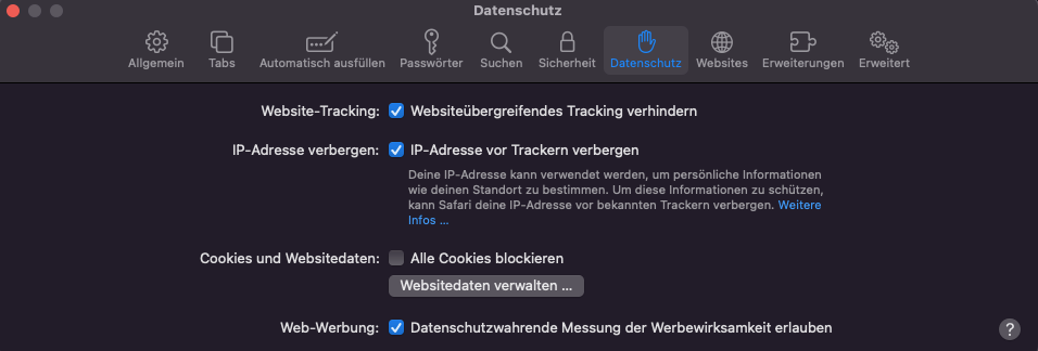 IP Datenschutzeinstellungen