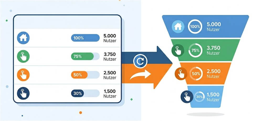Scroll-Funnel mit prozentualen Anteilen je Scrolltiefe