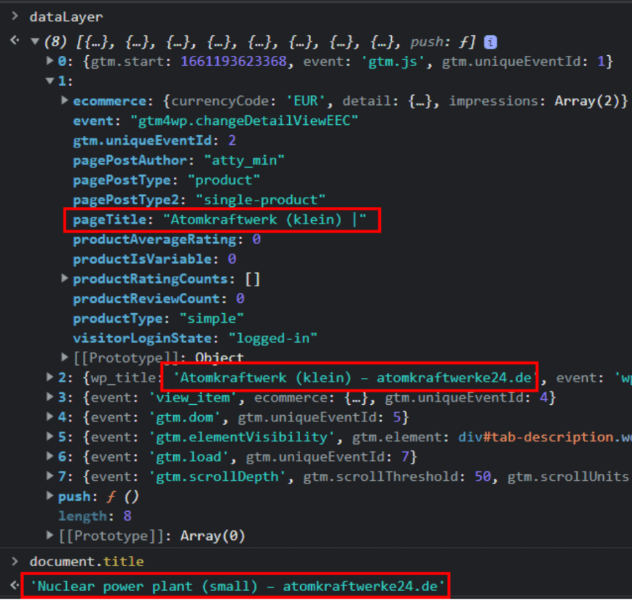 Titel Varianten im dataLayer