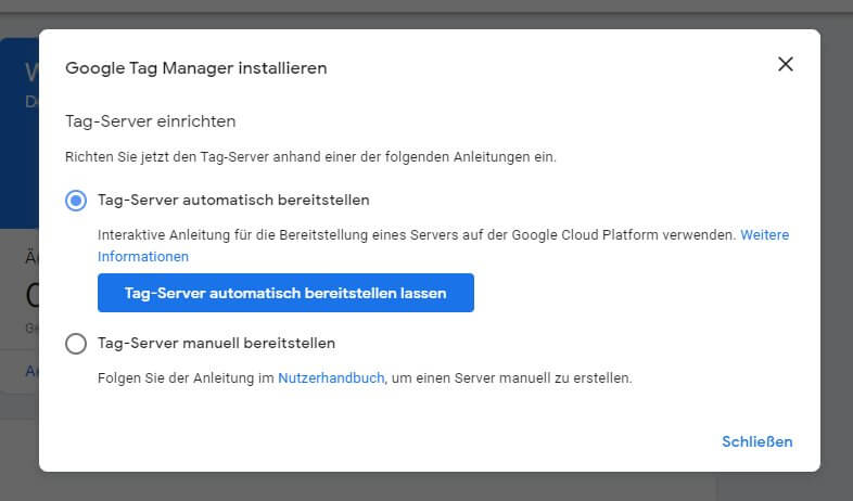 Tag Server einrichten: GCP als einzige Option