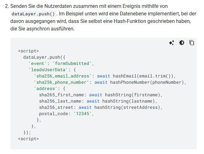 Beispiel aus der Google Hilfe mit Strasse als Hashwert