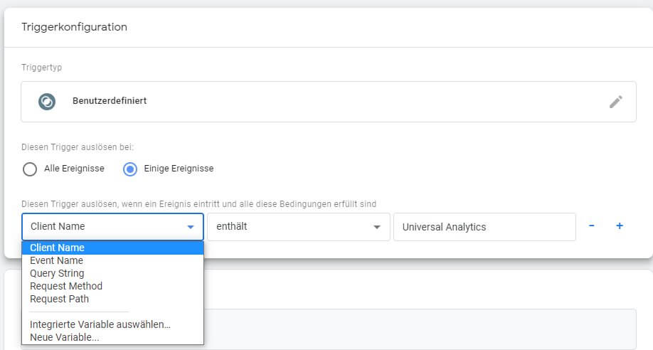 Trigger für Universal Analytics Tag