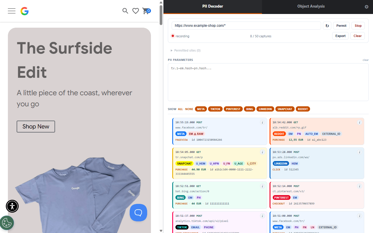 Erkennung ungehashter personenbezogener Daten in Requests an Meta, TikTok, Pinterest und weitere Plattformen