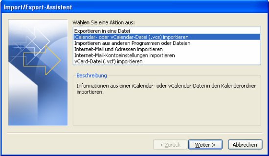 vCalendar in Outlook importieren